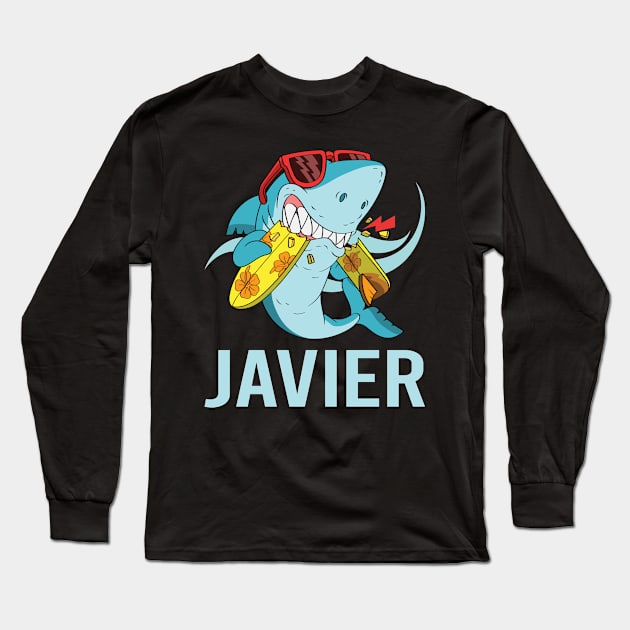 Funny Shark - Javier Name Long Sleeve T-Shirt by songuk